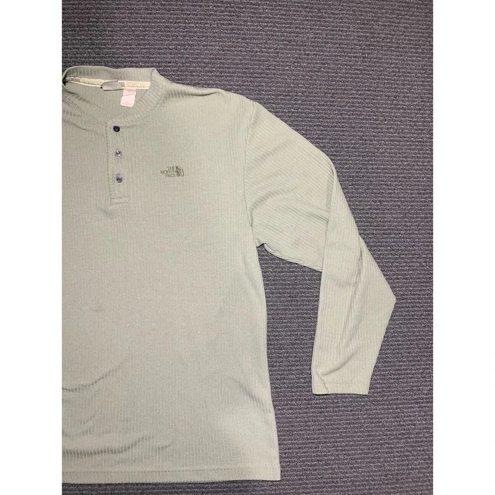 The North Face Henley Shirt Mens XL Green Waffle Knit Long Sleeve Pullover